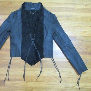 Muubaa suede leather open front jacket laced